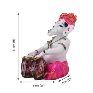 Musician Tabla Ganesha Idol Showpiece (Pink) Marble - 4 Inch - Image 3