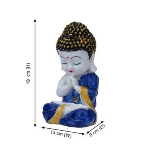 Baby Monk Buddha  Showpiece for Home Decor (Blue) Marble – 8 Inch - Image 3