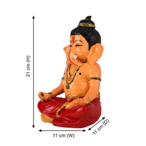 Meditating Ganesha Idol Showpiece for Home Decor (Cream & Red) Polyresin - 8 Inch - Image 3