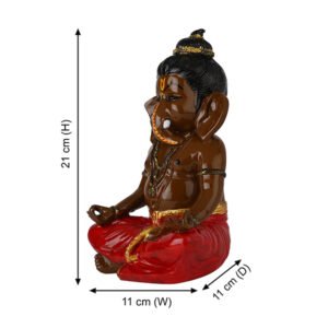 Meditating Ganesha Idol Showpiece for Home Decor (Brown & Red) Polyresin - 8 Inch - Image 3