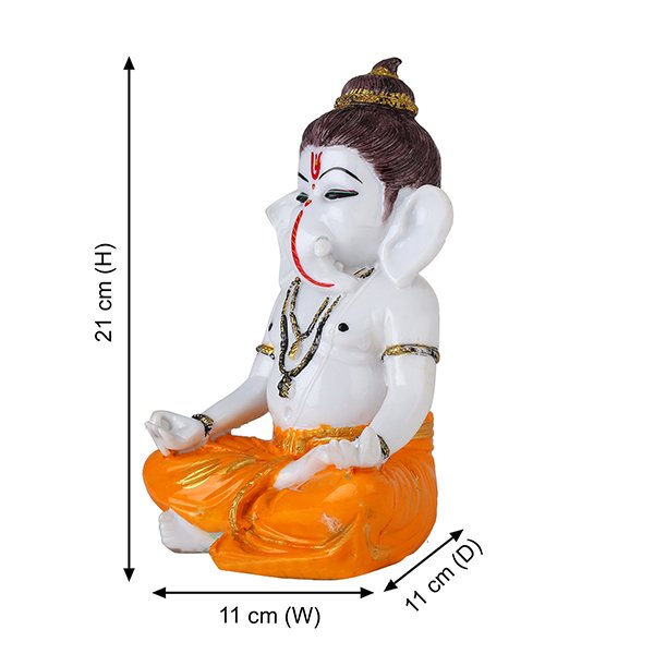 Meditating Ganesha Idol Showpiece for Home Decor (Orange) Marble - 8 Inch