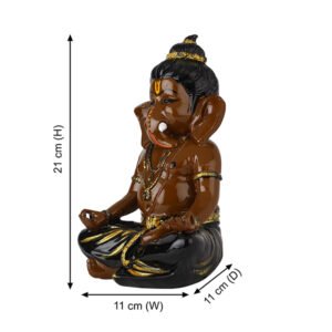 Meditating Ganesha Idol Showpiece for Home Decor (Brown & Black) Polyresin - 8 Inch - Image 3
