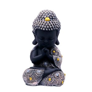 Baby Monk Buddha  Showpiece for Home Decor (White & Black) Polyresin – 8 Inch - Image 2