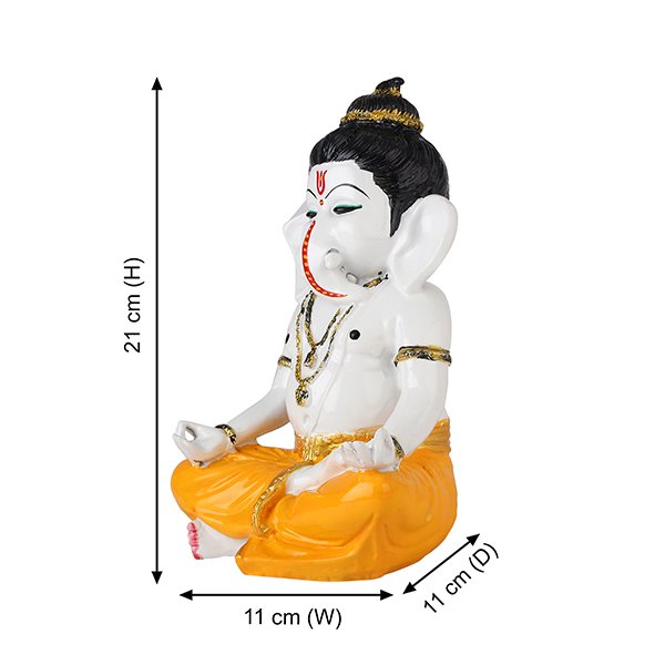 Meditating Ganesha Idol Showpiece for Home Decor (Yellow) Marble - 8 Inch