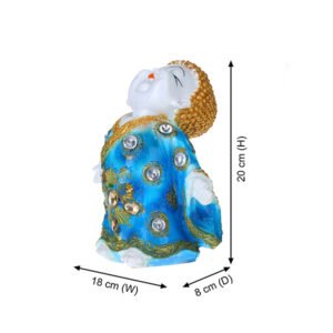 Baby Monk Buddha Showpiece for Home Decor (Blue & Golden) Marble – 7 Inch - Image 3