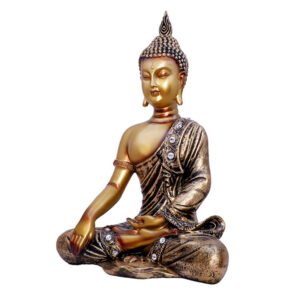 Golden Meditating Buddha Statue – Decorative Resin Sculpture for Home, Office, and Spiritual Spaces. (L-23cm,B-13cm,H-34cm)