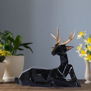 Sitting Deer Showpiece for Home Decor (Black) Polyresin – 6.5 Inch - Image 1