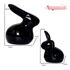Rabbit Showpiece Set of 2 for Home Decor (Black) Polyresin – 5.5 Inch - Image 3