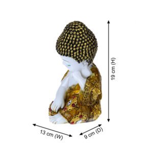 Baby Monk Buddha  Showpiece for Home Decor (Golden & White) Marble – 7 Inch - Image 3