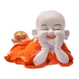 Baby Monk Buddha Idol Showpiece for Home Decor (Orange) Marble – 4 Inch - Image 2