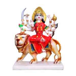 Goddess Maa Durga Idol Showpiece for Home Decor (Red) Marble – 12 Inch - Image 2