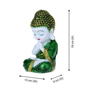 Baby Monk Buddha  Showpiece for Home Decor (Green) Marble – 8 Inch - Image 3