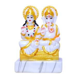Laxmi-Ganesh Idol Showpiece for Home Decor (White) Marble – 7 Inch - Image 2