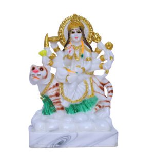 Goddess Maa Durga Idol Showpiece (White) Marble - 6 Inch - Image 2