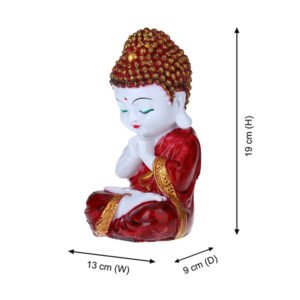 Baby Monk Buddha  Showpiece for Home Decor (Red) Marble – 8 Inch - Image 3