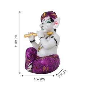 Musician Flute Ganesha Idol Showpiece (Purple) Marble - 4 Inch - Image 3