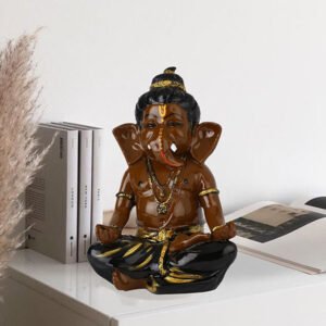 Meditating Ganesha Idol Showpiece for Home Decor (Brown & Black) Polyresin - 8 Inch - Image 1