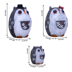 Handcrafted Owl Figurine Set – Decorative Showpiece With Three Different Sizes (Large: 15cm H x 11cm L x 10cm D, Medium: 14cm H x 10cm L x 9cm D, Small: 8cm H x 6cm L x 6cm D) - Image 2