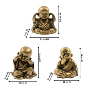 Baby Monk Buddha Idol Showpiece for Home Decor, Set of 3 (Golden) Polyresin – 5.5 Inch - Image 3