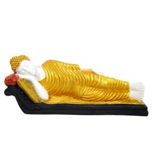 Sleeping Buddha Idol Showpiece for Home Decor (Golden & White) Marble – 7.5 Inch - Image 2