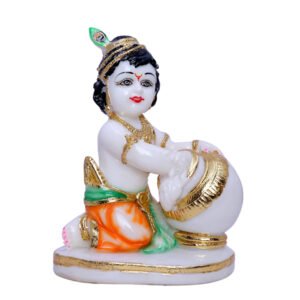 Makhan Chor Idol Showpiece for Home Decor (Golden Foil) Marble – 7 Inch - Image 2