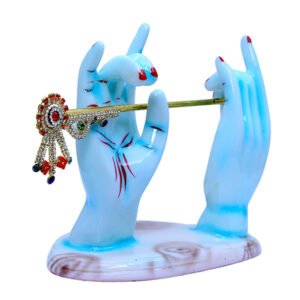 Flute Krishna Hand Showpiece for Home Decor (Sky Blue) Marble – 5.5 Inch - Image 2