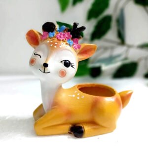 Deer Flower Pot Showpiece for Home Decor (Yellow) Polyresin – 4 Inch - Image 1
