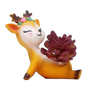 Deer Flower Pot Showpiece for Home Decor (Yellow) Polyresin – 4 Inch - Image 2
