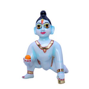 Laddu Gopal Krishna Idol Showpiece for Home Decor, Golden Foil Work (Blue) Marble - 9 Inch - Image 3