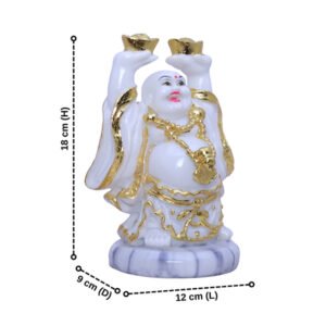 White & Gold Laughing Buddha Statue for Wealth & Prosperity - Image 2