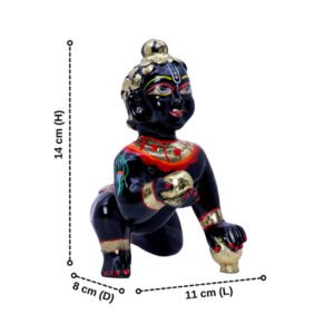 Laddu Gopal Krishna Idol Showpiece for Home Decor, Golden Foil (Black) Marble - 6 Inch - Image 3