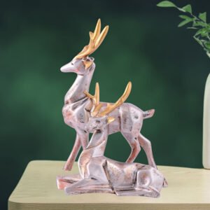 Silver Antique Deer Couple – 8 Inch Elegant Resin Showpiece - Image 1