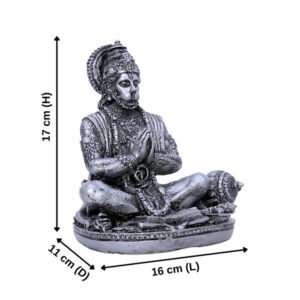 Antique Meditating Lord Hanuman (Silver) Polyresin - 7 Inch