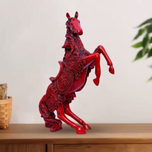 Antique Big Horse Showpiece for Home Decor (Red) Polyresin – 14 Inch - Image 1