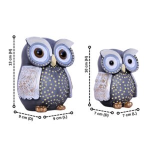 Handcrafted Owl Figurine Set – Decorative Showpiece With Two Different Sizes (Large: 13cm H x 9cm L x 9cm D, Small: 10cm H x 7cm L x 7cm D) - Image 2
