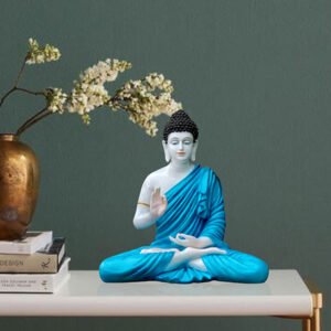 Meditation Big Buddha Showpiece for Home Decor (Blue & White) Marble - 15 Inch - Image 1