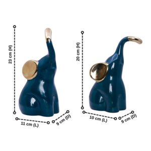 Teal Elephant Figurines – Set of 2 with Golden Ears (H-21.5 & 15 cm) - Image 3