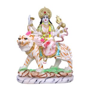 Goddess Maa Durga Idol Showpiece for Home Decor (Multicolor) Marble – 12 Inch - Image 2
