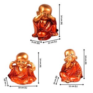 Baby Monk Buddha Idol Showpiece for Home Decor, Set of 3 (Red & Golden) Polyresin – 5.5 Inch - Image 3