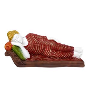 Sleeping Buddha Idol Showpiece for Home Decor (Red & White) Marble – 7.5 Inch - Image 2