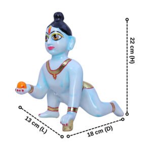 Laddu Gopal Krishna Idol Showpiece for Home Decor, Golden Foil Work (Blue) Marble - 9 Inch - Image 2