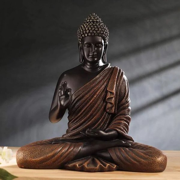 Big Buddha Statue Showpiece for Home Decor (Brown & Black) Polyresin – 15 Inch