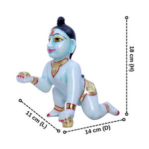 Laddu Gopal Krishna Idol Showpiece for Home Decor, Golden Foil Work (Blue) Marble - 7 Inch - Image 3