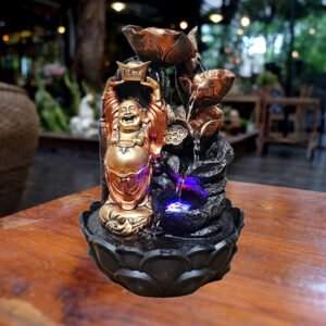 Water Fountain Showpiece for Home Decor (Black & Golden) Polyresin – 15 Inch - Image 1