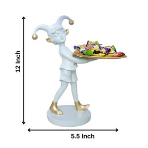 12-Inch White Jester Figurine with Serving Tray Stand