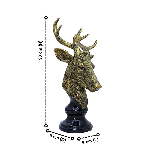 Antique Deer Face Showpiece for Home Decor (Golden & Black) Polyresin- 12 Inch