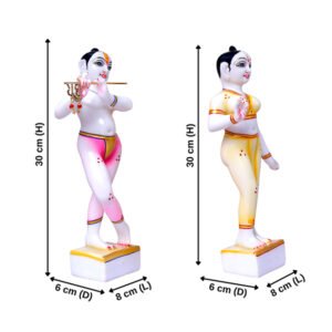 Jugal Jodi Radha & Krishna Idol Showpiece for Home Decor (Pink & Yellow) Marble - 12 Inch - Image 3