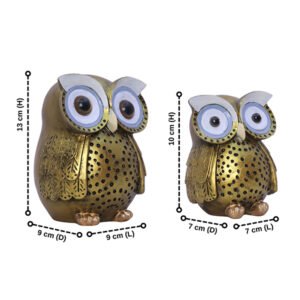 Handcrafted Owl Figurine Set – Decorative Showpiece With Two Different Sizes (Large: 13cm H x 9cm L x 9cm D, Small: 10cm H x 7cm L x 7cm D) - Image 2