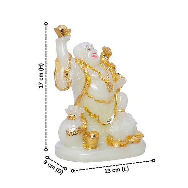 White & Gold Laughing Buddha with Wealth Symbols (H-18cm)