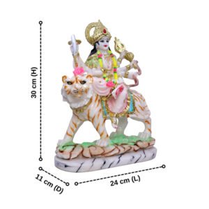 Goddess Maa Durga Idol Showpiece for Home Decor (Multicolor) Marble – 12 Inch - Image 3